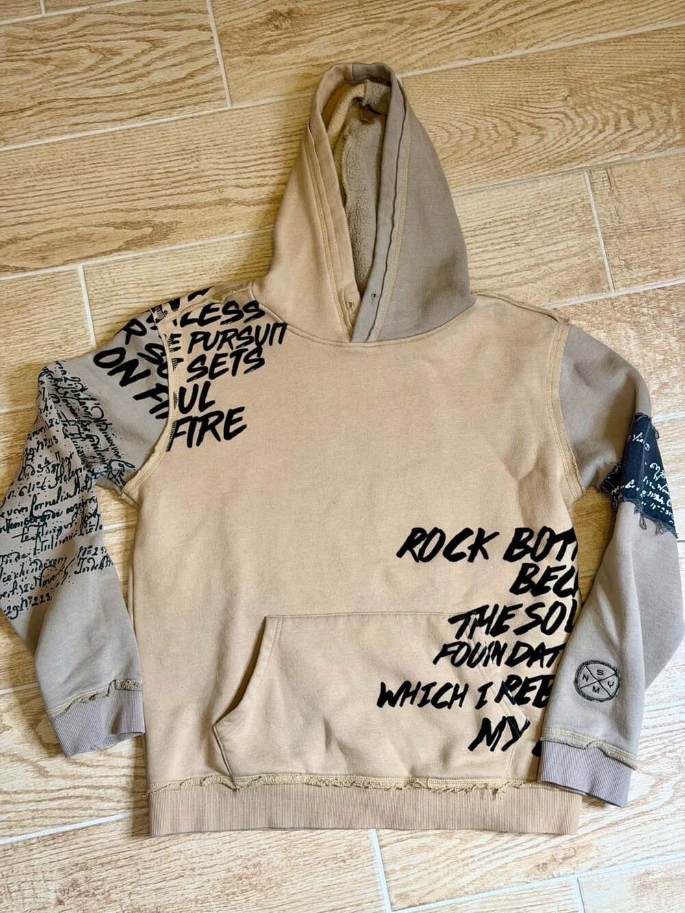 Y2K StyleSmoke Rise Graphic Hoodie Large Beige Pullover